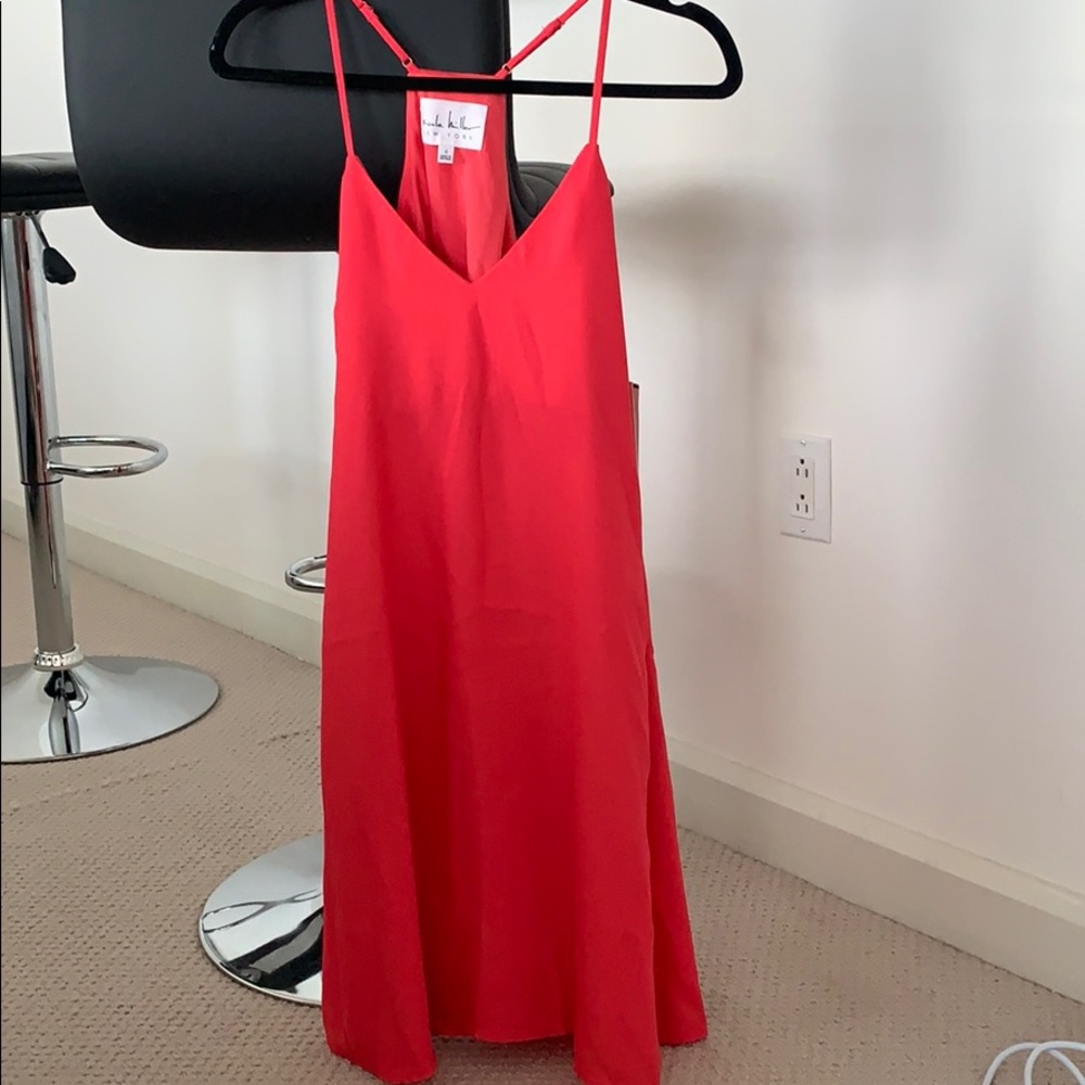 Nicole Miller Hot Pink Strappy V-Neck Dress